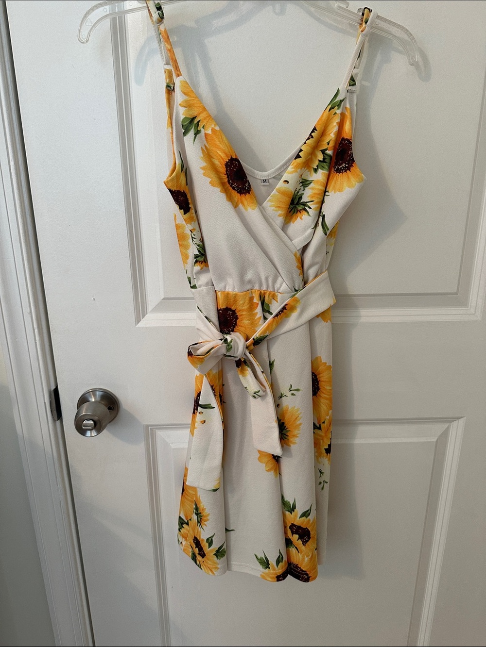 Sunflower Tie-Waist Spaghetti Strap Dress - White/Yellow